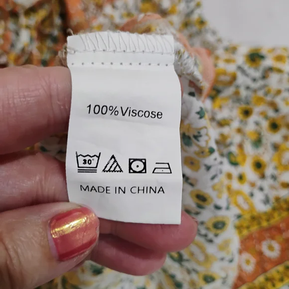 Boho Tie-Neck Floral Blouse in Orange and White - Picture 7 of 11